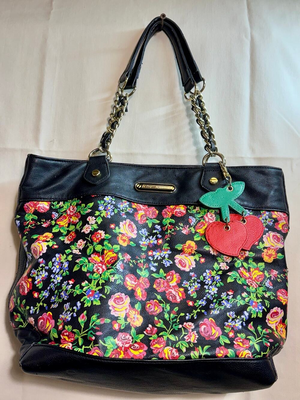 Betsy Johnson Floral & Black Purse.